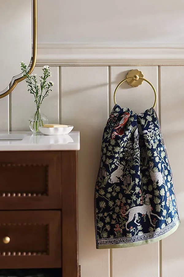 Aerith Cotton Velour Woven Hand Towel - Green by Anthropologie