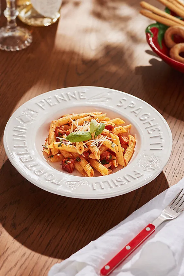 Al Dente Italian Pasta Bowl - White, Earthenware by Anthropologie