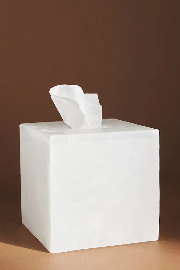 Alabaster Bath Tissue Box Holder - White, Marble by Anthropologie