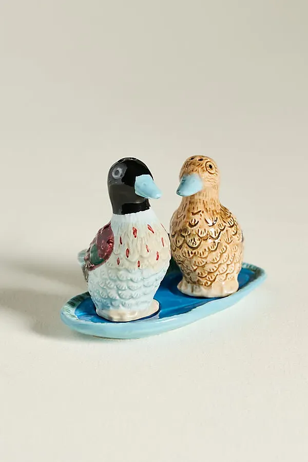Alana Duck Salt & Pepper Shakers - Blue, Stoneware by Anthropologie