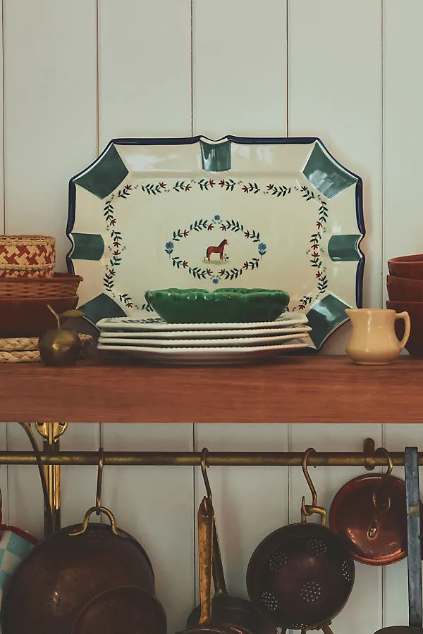 Alana Stoneware Horse Platter - Blue by Anthropologie