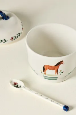 Alana Stoneware Horse Sugar Pot - Blue by Anthropologie, alternate view