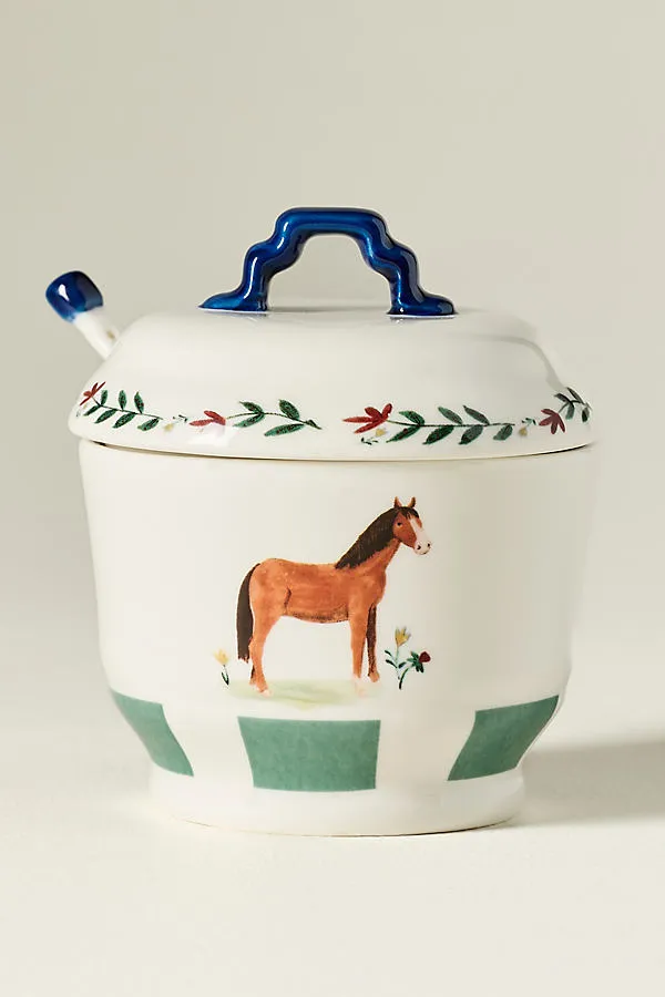 Alana Stoneware Horse Sugar Pot - Blue by Anthropologie