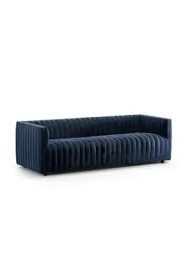 Alexander Velvet Channeled Sofa - Blue, Polyester/Cotton product