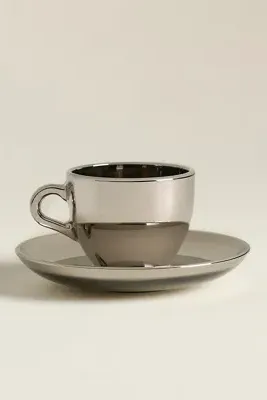 Alice Glass Chrome Espresso Cup & Saucer - Silver, Glass by Anthropologie, alternate view