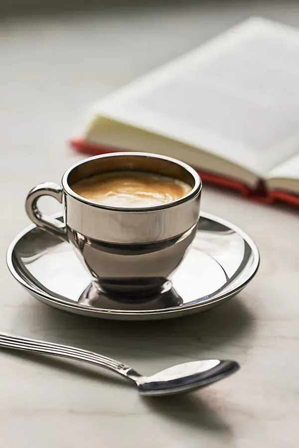 Alice Glass Chrome Espresso Cup & Saucer - Silver, Glass by Anthropologie
