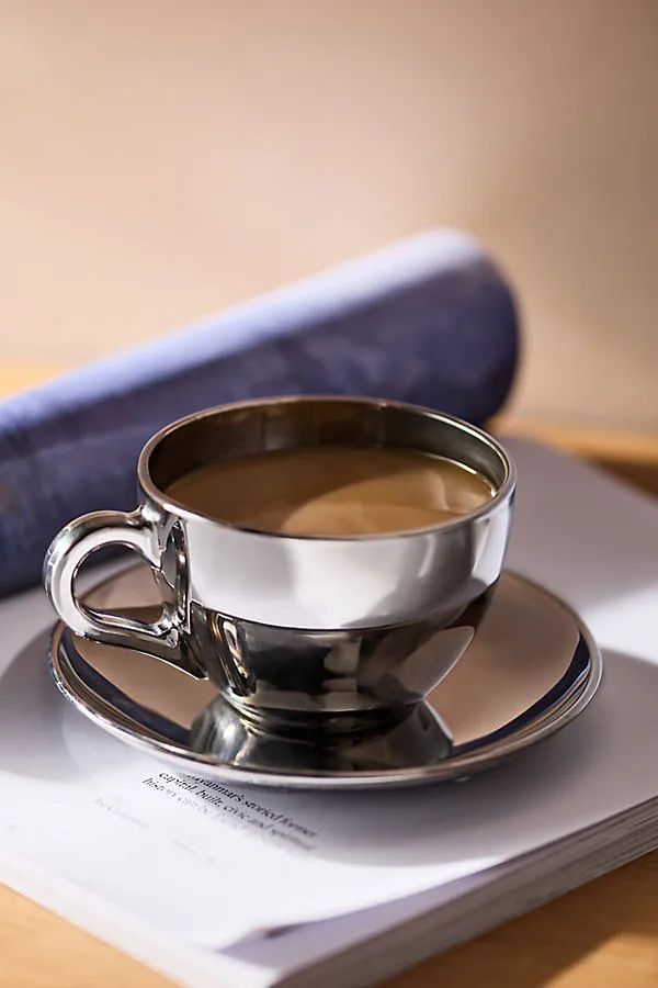 Alice Glass Teacup with Saucer - Clear, Glass by Anthropologie