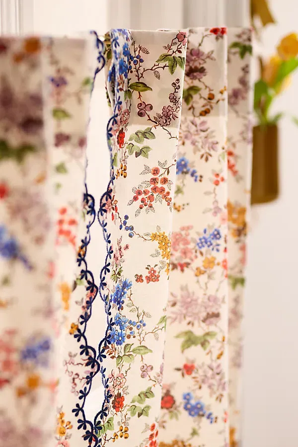 Alina Cotton Printed Embroidered Scalloped Cafe Curtain Set of 2 by Anthropologie, alternate view