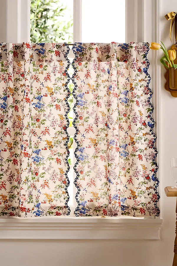 Alina Printed Embroidered Scalloped Café Curtain Set of 2 - Cotton product