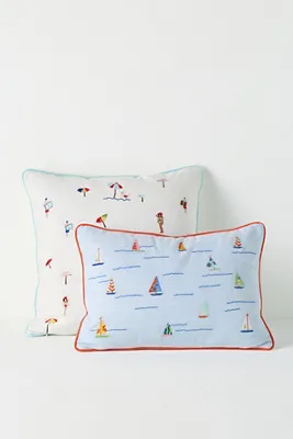 Alma Embroidered Beach Cushion - Blue, Cotton product