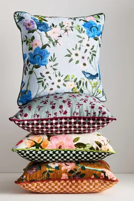 Alva Floral Square Pillow - Blue, Cotton Velvet product