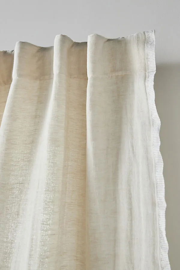 Amande Striped Trim Curtain - Beige, Linen Cotton alternate view