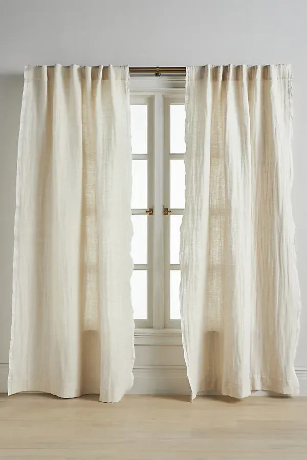 Amande Striped Trim Curtain - Beige, Linen Cotton product
