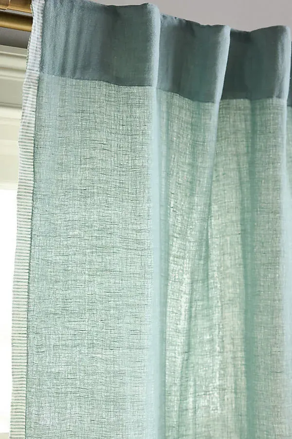 Amande Striped Trim Curtain - Blue, Linen Cotton product