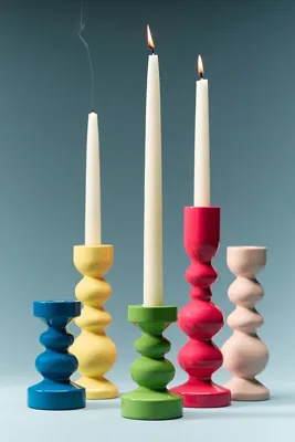 Amelia Candle Holder - Blue, Rubber Wood product