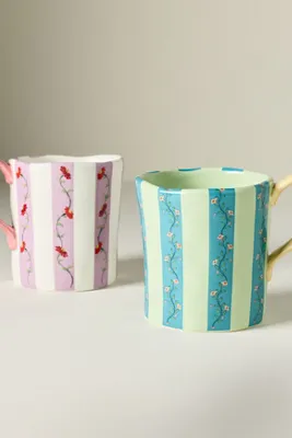 Amma Striped Floral Mug - Pink, Glazed Stoneware product