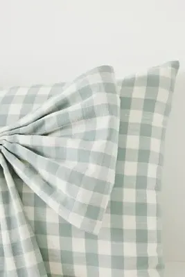 Ana Cotton Gingham Bow Pillow - Blue product