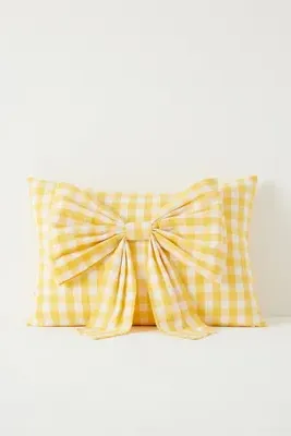 Ana Gingham Printed Bow Cushion - Yellow, Cotton product