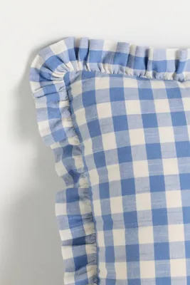 Ana Gingham Printed Ruffle Cushion - Blue, Cotton product