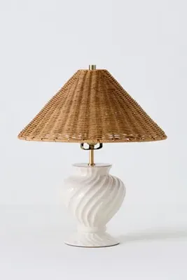 Angelica Twisted Ceramic Rattan Table Lamp - White by Anthropologie, alternate view
