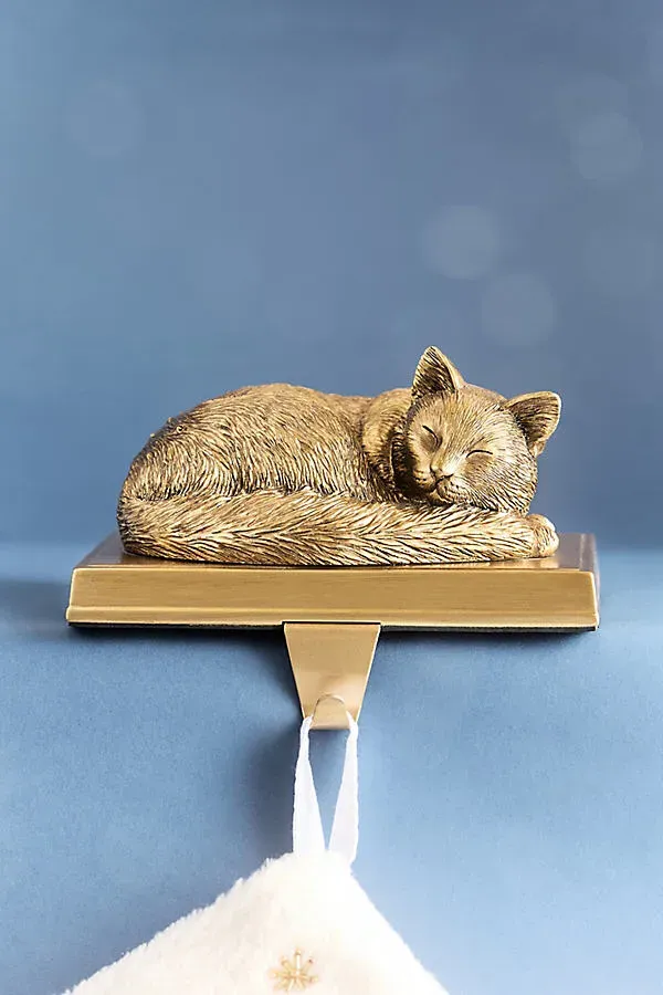 Animal Icon Cat Stocking Holder - Gold, Resin by Anthropologie