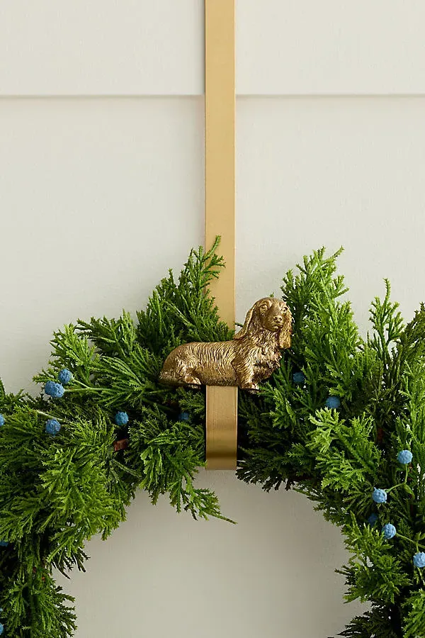Animal Icon Dog Wreath Hanger - Antique Gold, Steel by Anthropologie