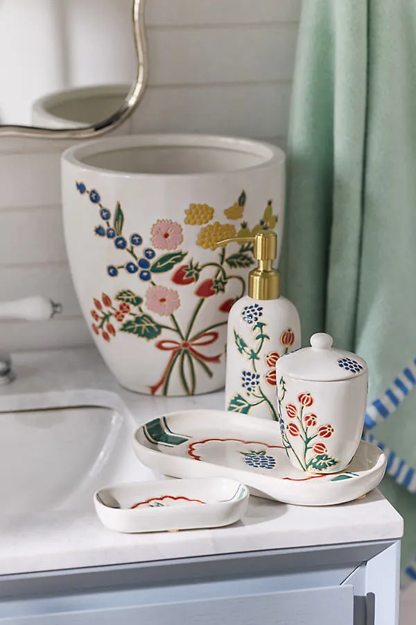 Anja Hand-Painted Ceramic Waste Bin - White product