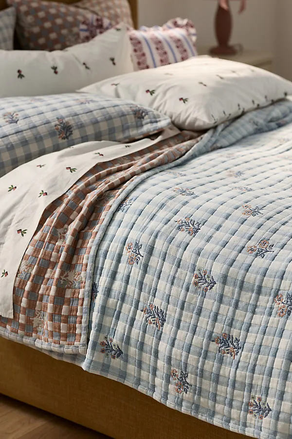 Anja King Size Floral Coverlet - Blue, Cotton by Anthropologie