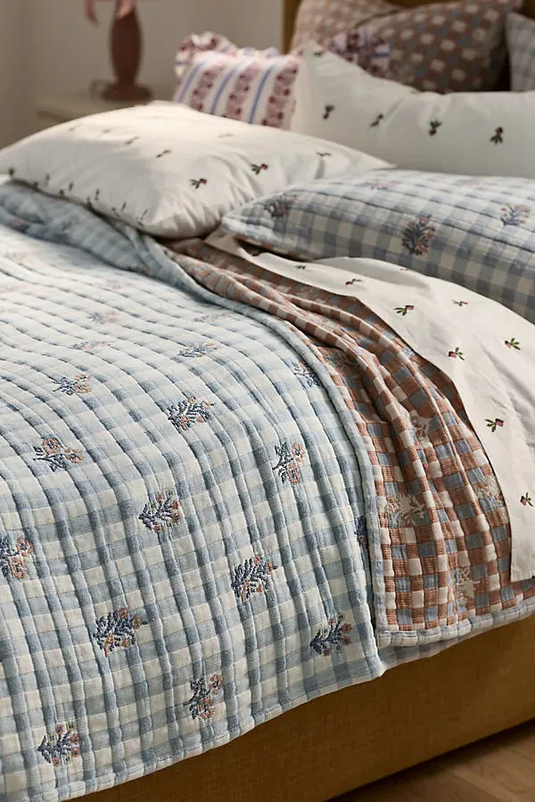 Anja King Size Floral Pillow Shams Set of 2 - Blue, Cotton by Anthropologie, alternate view