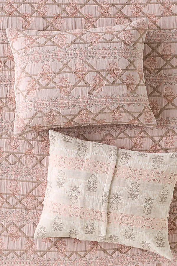 Anja King Size Floral Pillow Shams Set of 2 - Red, Cotton by Anthropologie