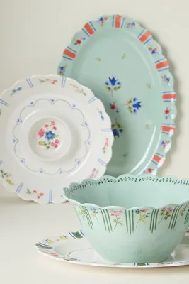 Annette Floral Scalloped Serve Bowl - Blue, Melamine product