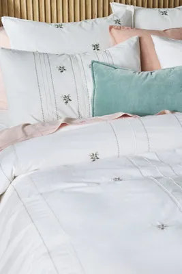 Annie Floral Embroidered EU King Duvet Cover - White, Cotton product