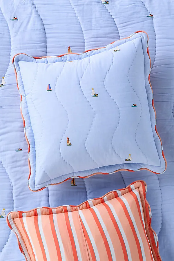 Annika Cotton Sailor Embroidered Euro Sham - Blue product