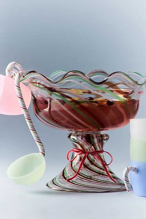Ariel Swirled Glass Punch Bowl with Ladle - Red by Anthropologie