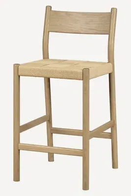 Asher Woven Cord Oak Wood Counter Stool - Beige product