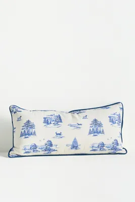 Aspen Toile Printed Cotton Pillow - Blue by Anthropologie, alternate view