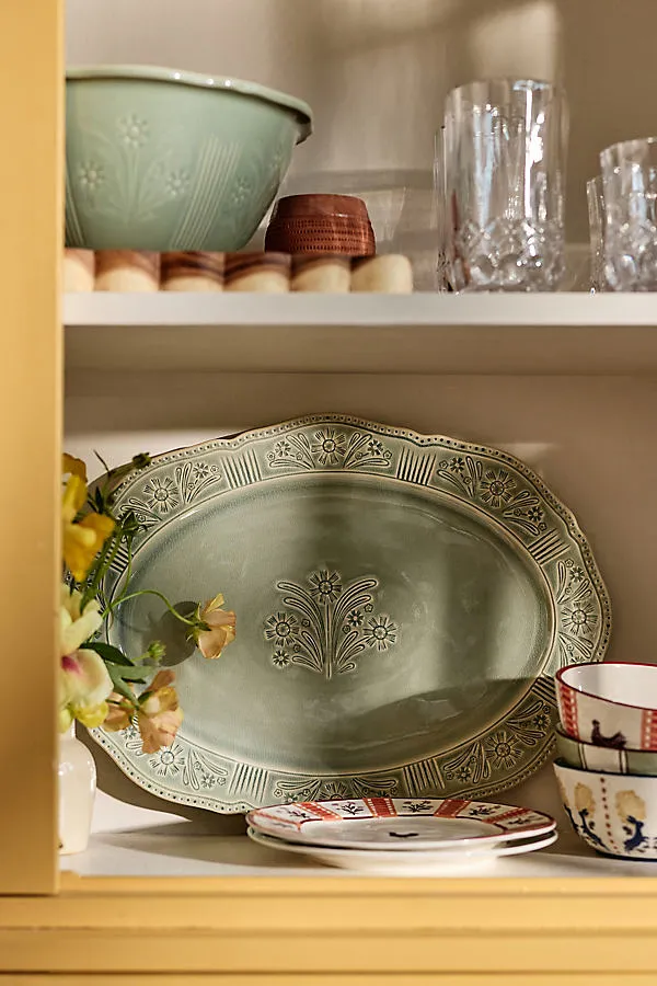 Aster Portuguese Stoneware Platter - Green by Anthropologie