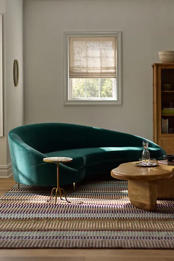 Asymmetrical Serpentine Sofa - Blue, Velvet by Anthropologie
