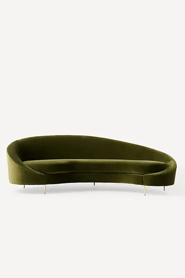 Asymmetrical Serpentine Sofa - Green, Velvet by Anthropologie