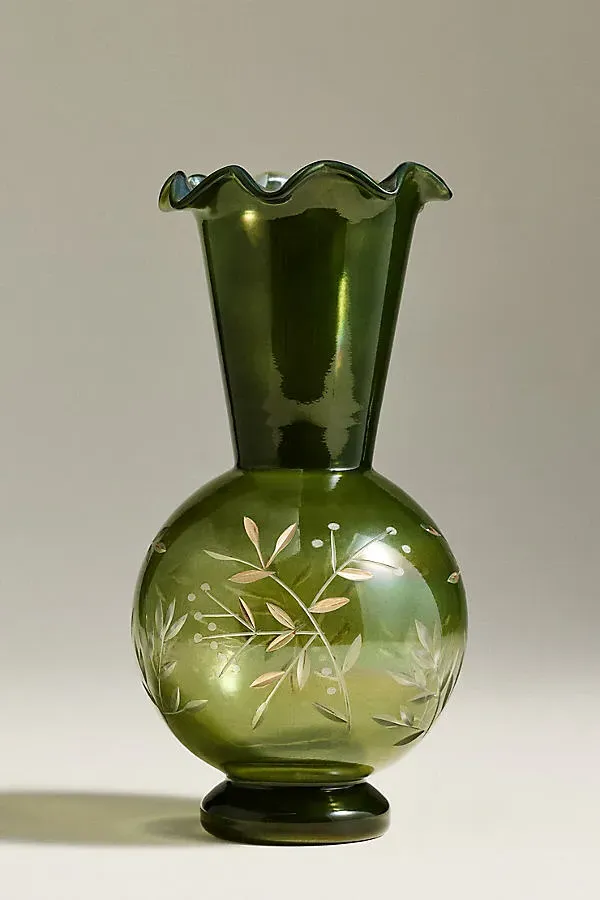 Aubrey Glass Etched Vase - Green by Anthropologie, alternate view