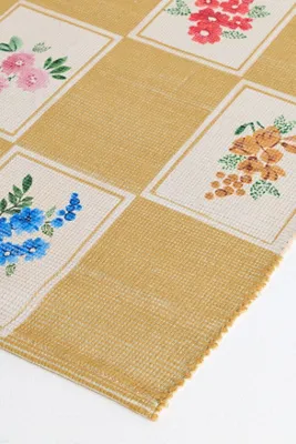 Aurora Flatwoven Floral Checkered Rug - Yellow, Polyester product