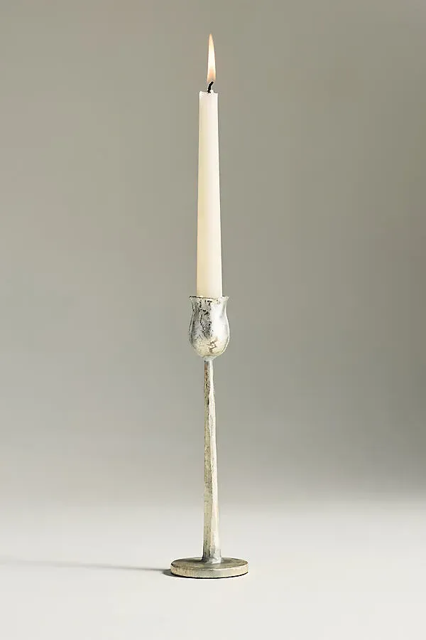 Aurora Medium Taper Candle Holder - Silver, Metal by Anthropologie