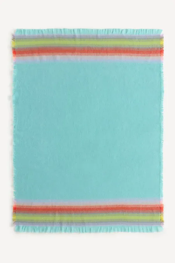 Avi Striped Fringed Throw Blanket - Blue, Polyester by Anthropologie