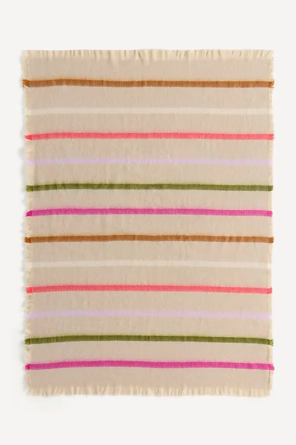 Avi Striped Fringed Throw Blanket - Polyester by Anthropologie