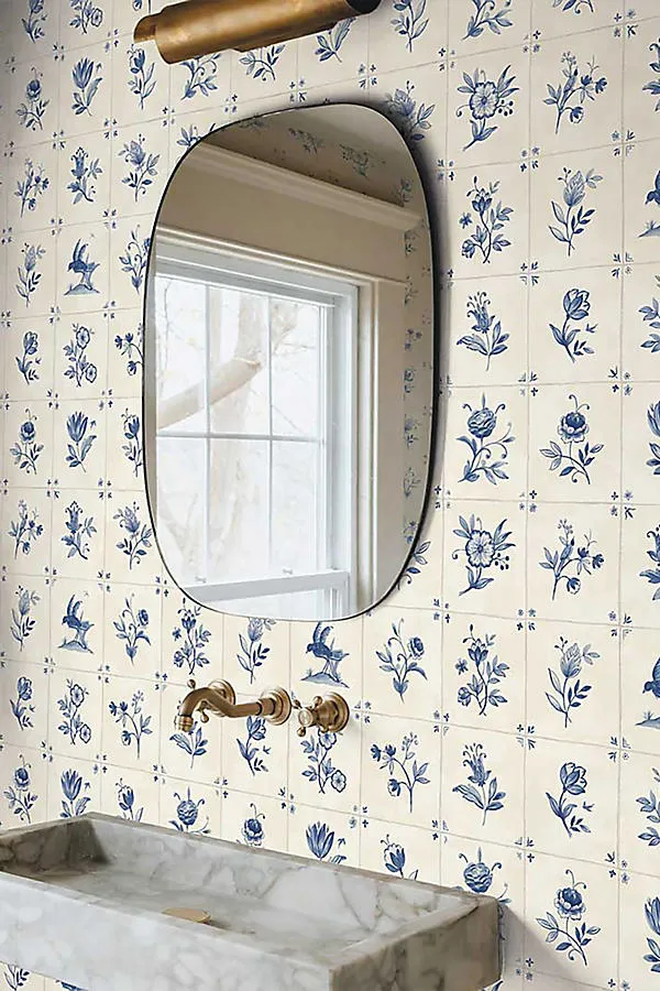 Azulejo Tile Floral Peel-and-Stick Wallpaper - Blue product