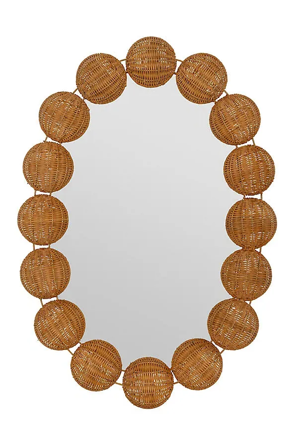Balka Geometric Oval Wall Mirror - Beige, Rattan product