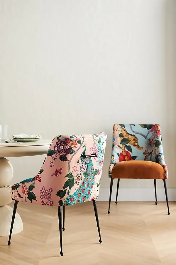 Bara Velvet Elowen Armless Chair - Pink, Cotton/Linen by Anthropologie