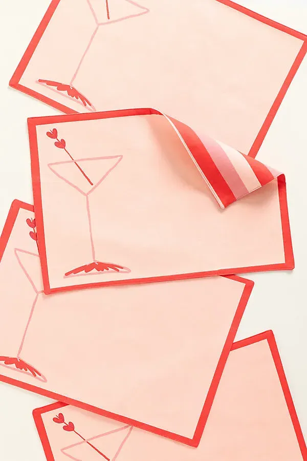 Be My Valentini Reversible Placemats Set of 4 - Pink, Cotton product