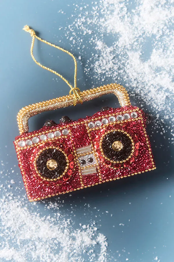 Beaded Analog Ornament - Red, Plastic by Anthropologie