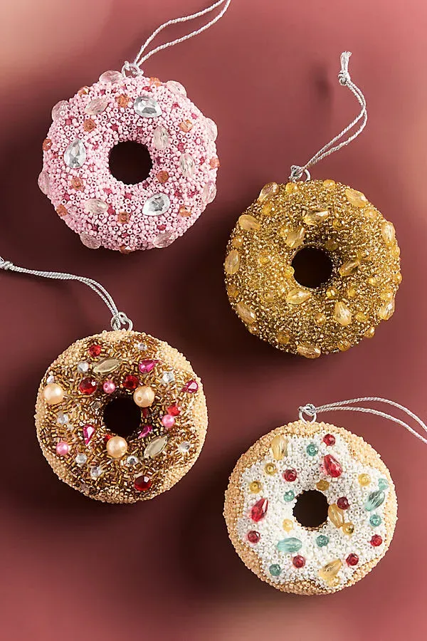 Beaded Donut Ornaments Set of 4 - Crystal Jewel by Anthropologie